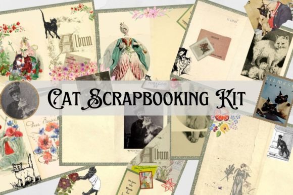 Download Cat Junk Journal, Cat Scrapbooking Kit - Junk journal Collection