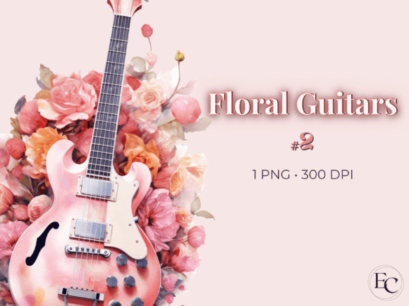 Download Pink Floral Guitar Watercolor Clipart - Premium Bundle