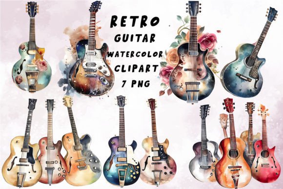 Download Retro Guitar Watercolor Clipart Png - Premium Resources