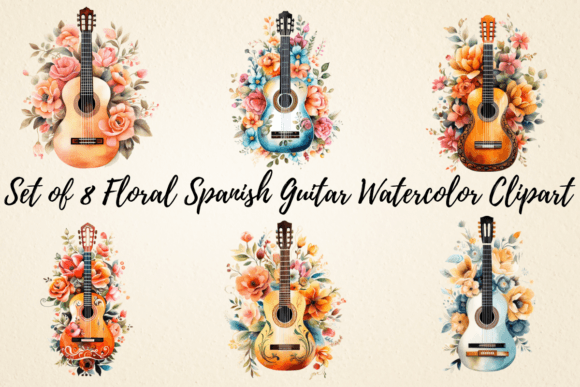 Download Floral Spanish Guitar Watercolor Clipart - Premium Resources