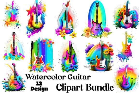Download Watercolor Guitar Clipart Bundle - Watercolor guitar clipart Collection